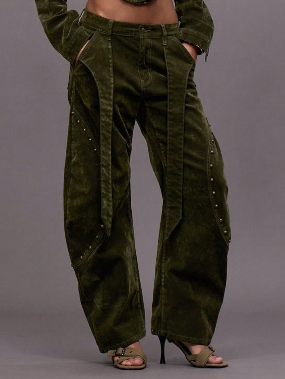 Army Green Casual Women's Mid Rise Jeans